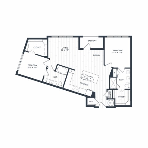 Floor plan for 2 beds, 2 baths, 1206 sqft
